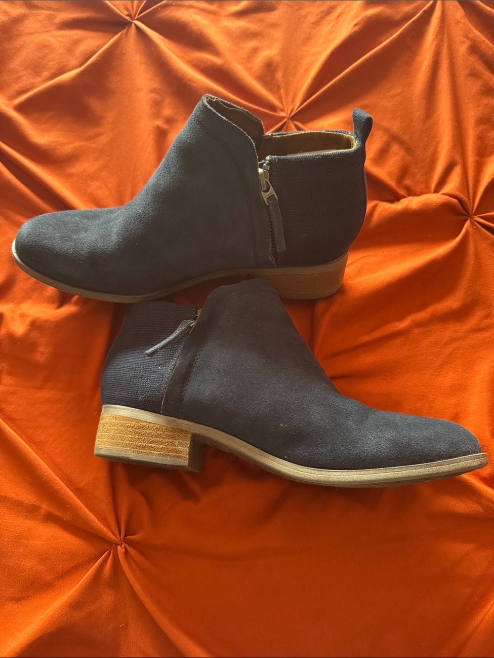 Toms Navy Suede Ankle Booties with Side Zip